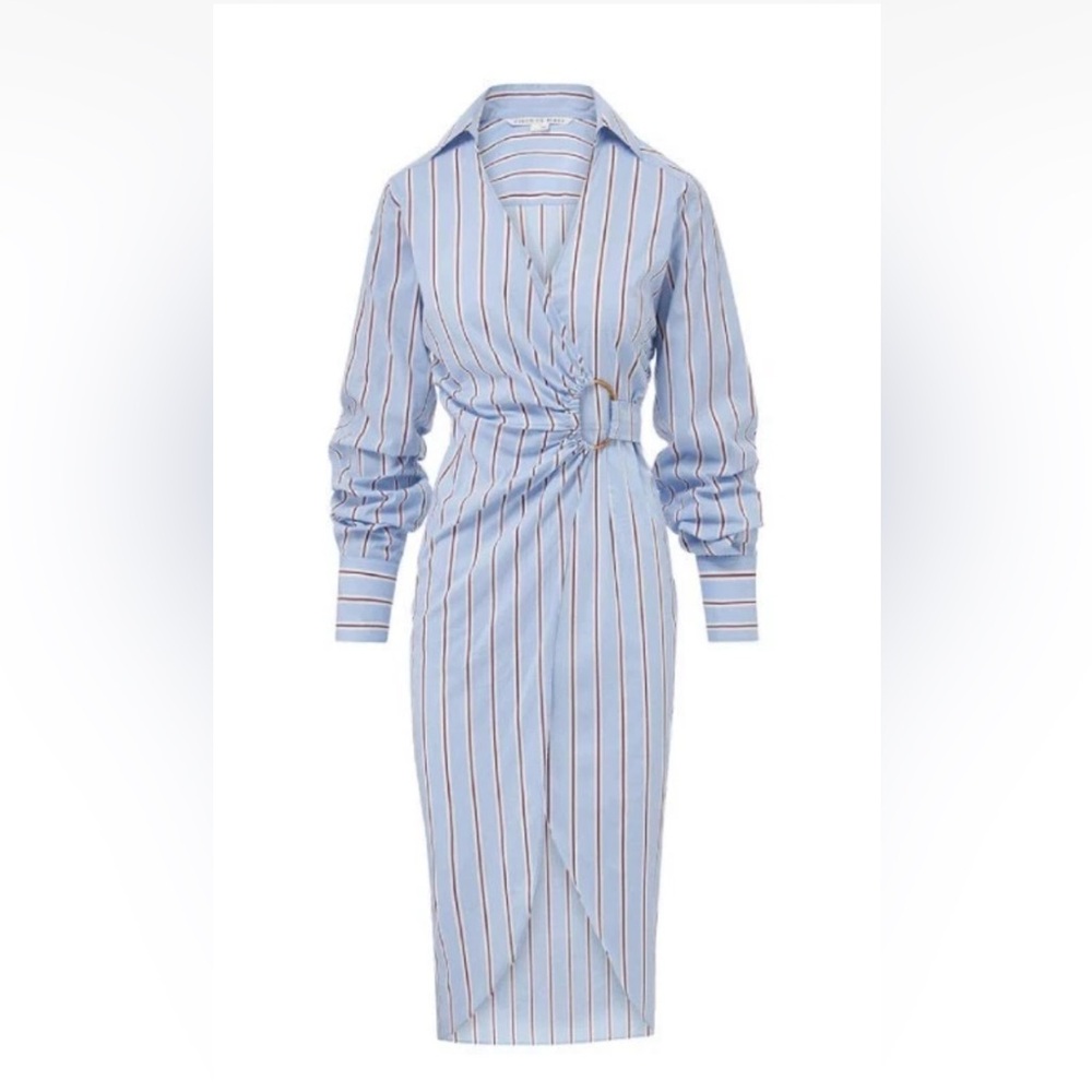 Veronica Beard Afton Wrapped Midi Shirt Dress Size 2 Aero Blue/Brick Multicolor